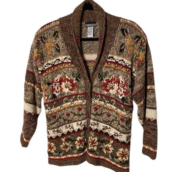 Vintage Sweaters - RARE Simpatico vtg 1990 knitted cardigan
Sweater oversize,embroidered rosette,3D